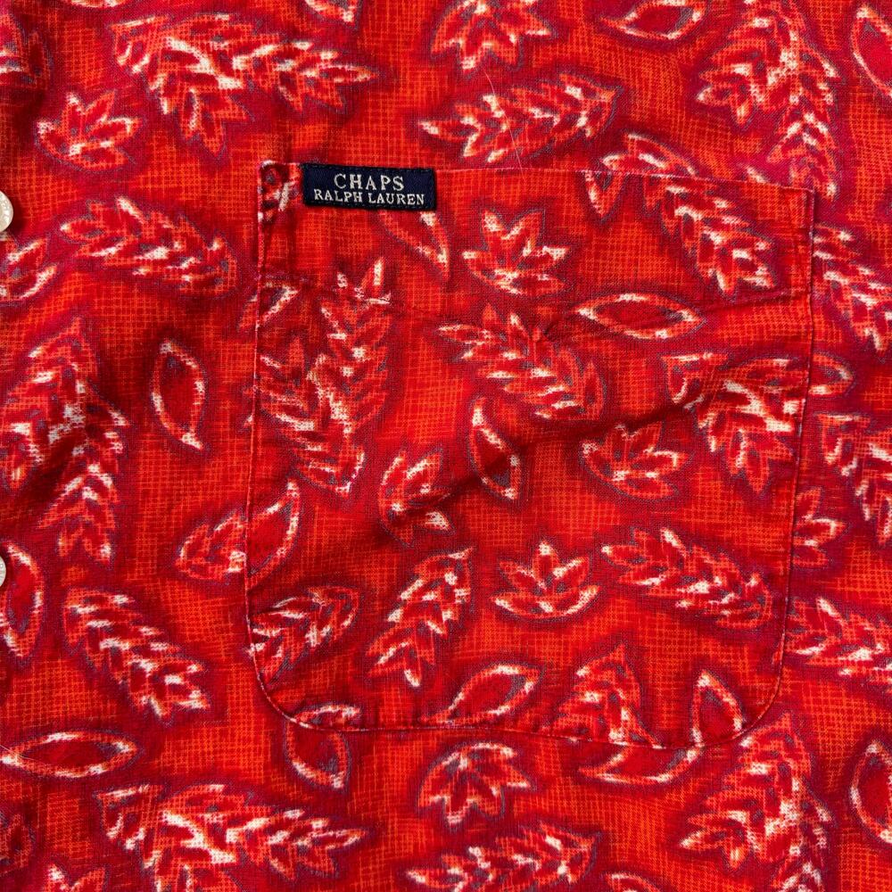 Vtg Chaps Ralph Lauren Size Large Mens Button Up Allover Shirt Short Sleeve Red - Picture 2 of 6
